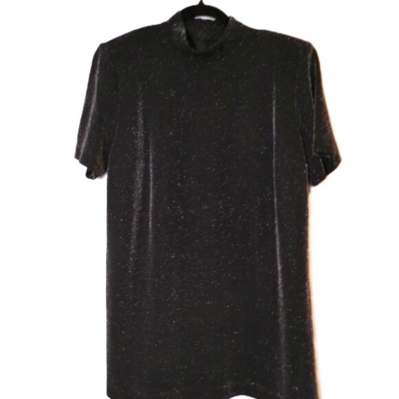 Vintage Mock Turtleneck Black Large metallic knit top short sleeve dressy classy - Picture 1 of 5